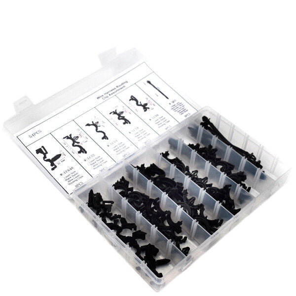 54¡ÁCar Body Wiring Harness Fastener Routing Clips Convoluted Assortment Parts US v