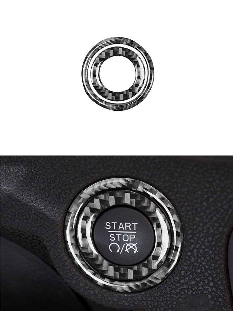 2Pcs Start Power Button Ring Trim Carbon Fiber for Dodge for Challenger 2015-2020