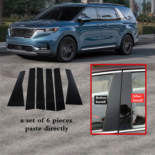 for Kia Carnival 2022 2023 6pcs Piano Black Pillar Posts Window Trim Cover Kit