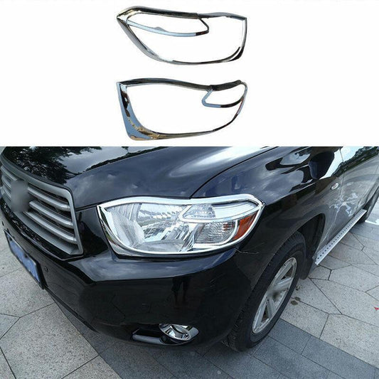 Chrome ABS Front Headlight Lamp Cover Trim 2PCS for Toyota Highlander 2008-2010