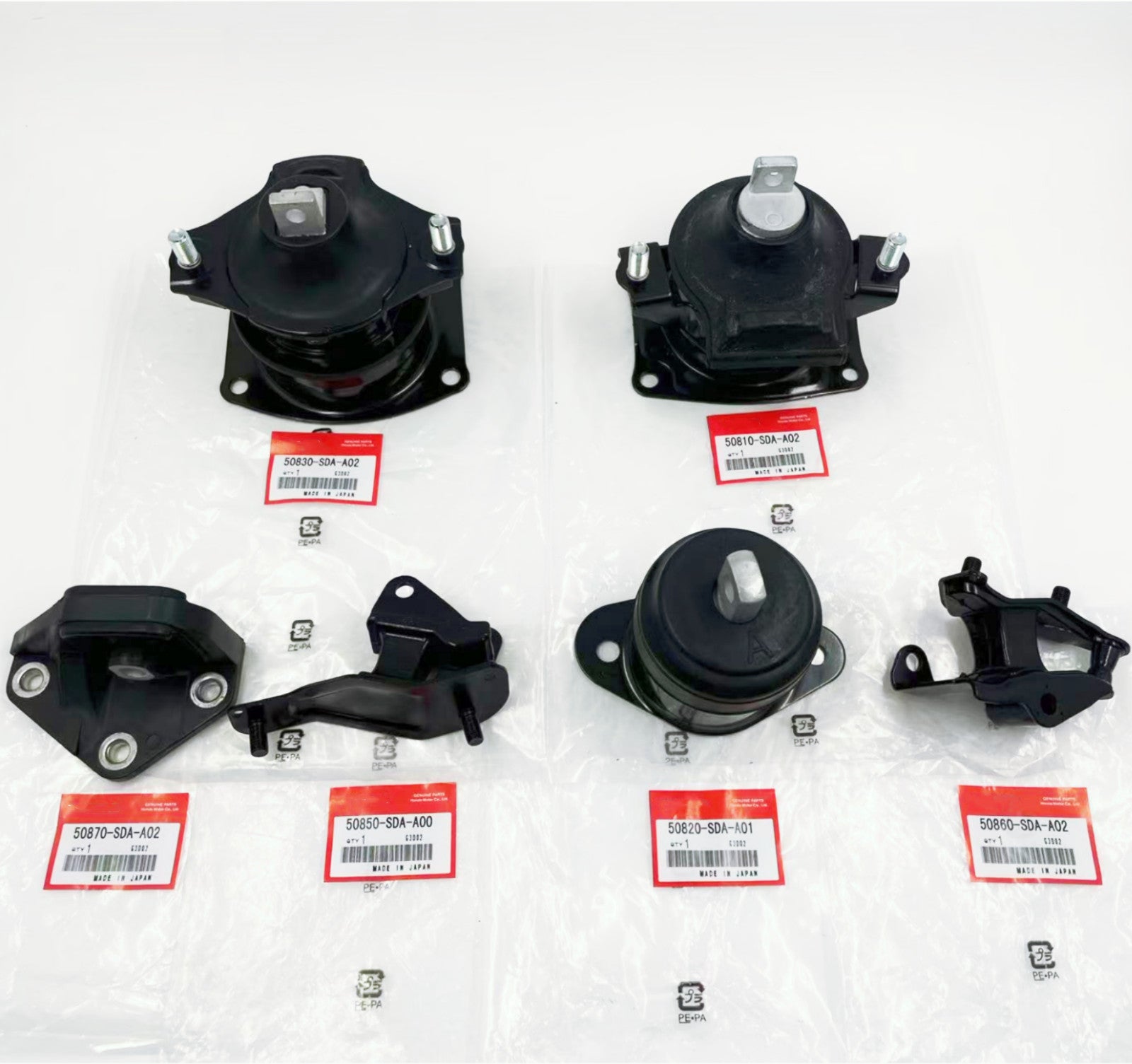 new 6-piece mounting kit for Honda 2003-2007 Accord 2.4L engine, electric motor, and transmission.