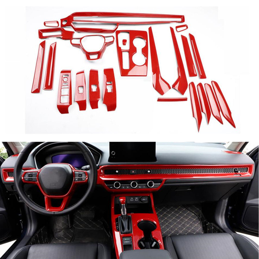 22for Honda for CIVIC Full Interior Console Decor Cover 22-25 Trim Red Carbon ABS B n