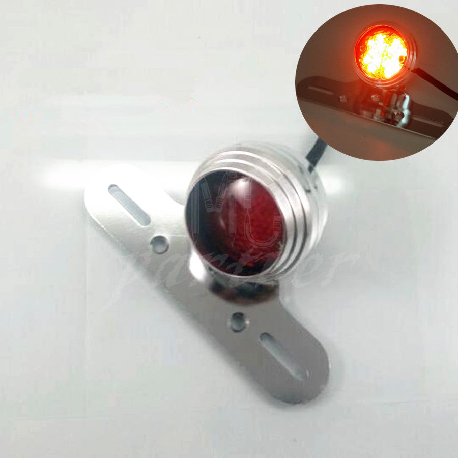 Chrome Round LED Tail Brake Light License Plate for Harley Bobber Chopper Q