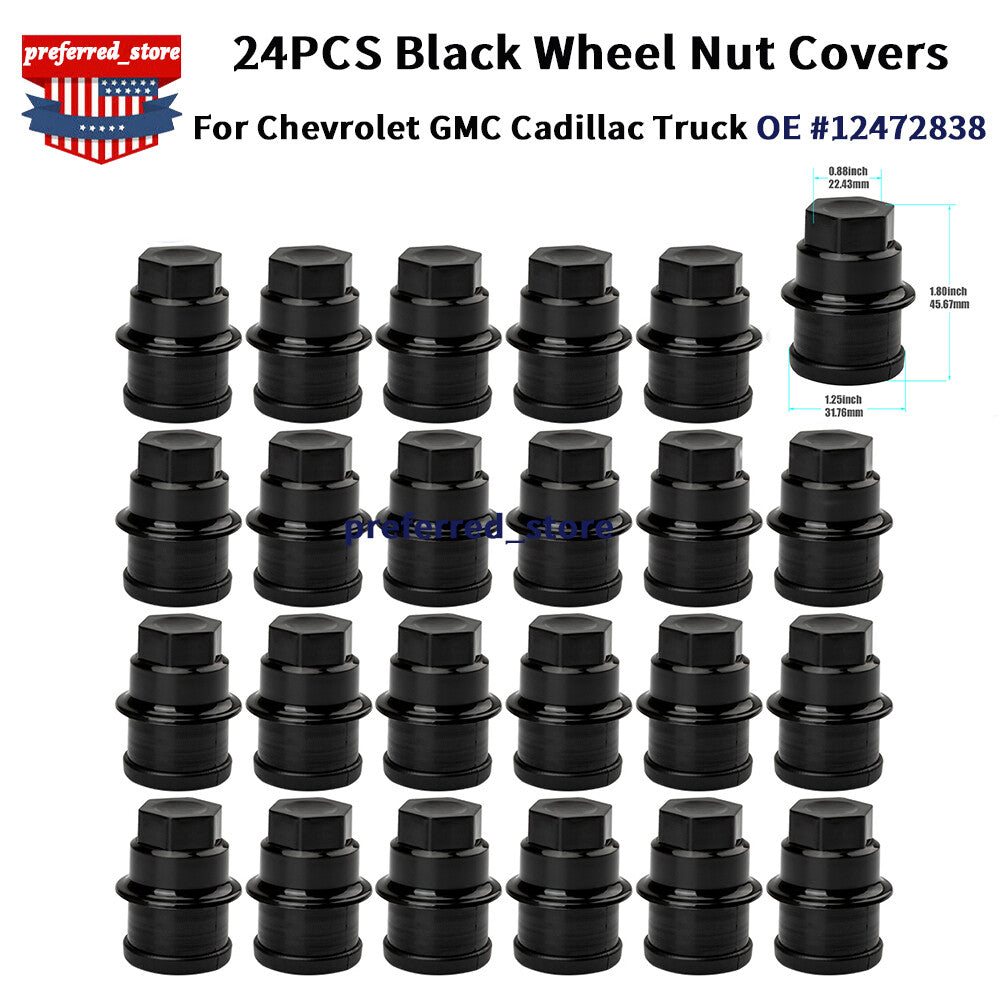 Wheel lug nut caps, black plastic, 24-piece set, new for GMC and for Cadillac trucks. v