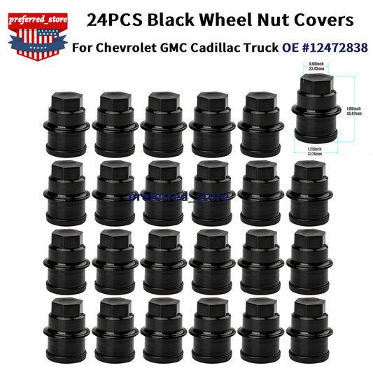 Wheel lug nut caps, black plastic, 24-piece set, new for GMC and for Cadillac trucks. v