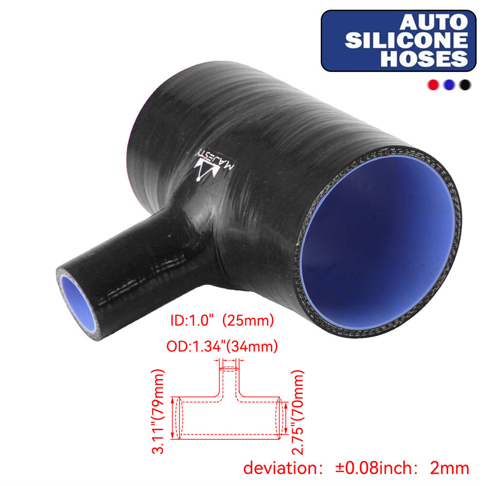2.75 To 2.75 Silicone Hose 70mm T Shape Tube Pipe for 25mm ID BOV 3 BLACK