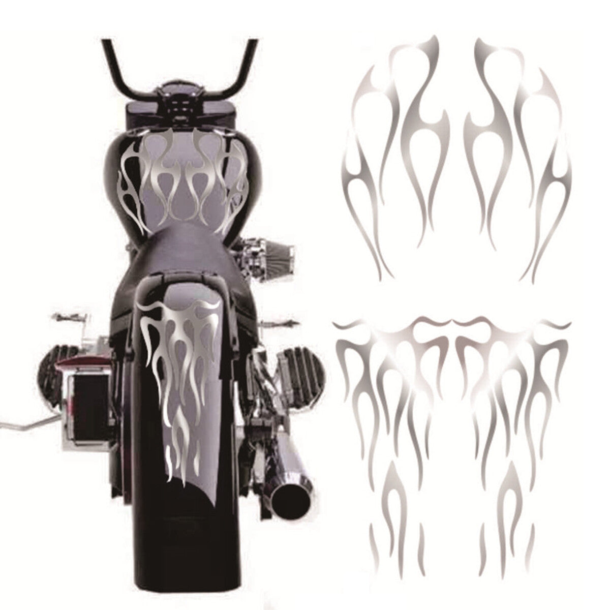 Matte Silver Motorcycle Flame Sticker Kit For Gas Tank Fender Decorative Decal Q