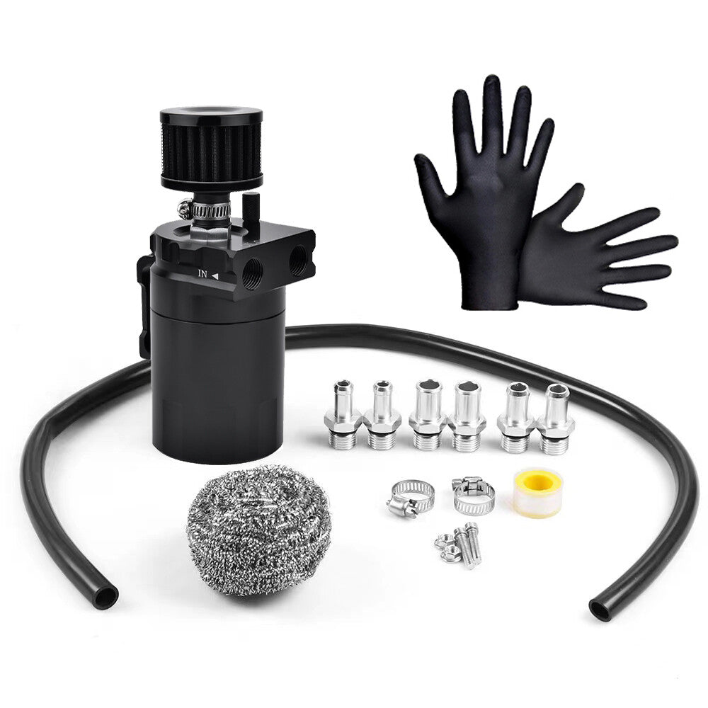 Universal Oil Catch Can Kit Reservoir Baffled Tank with Breather Filter Aluminum