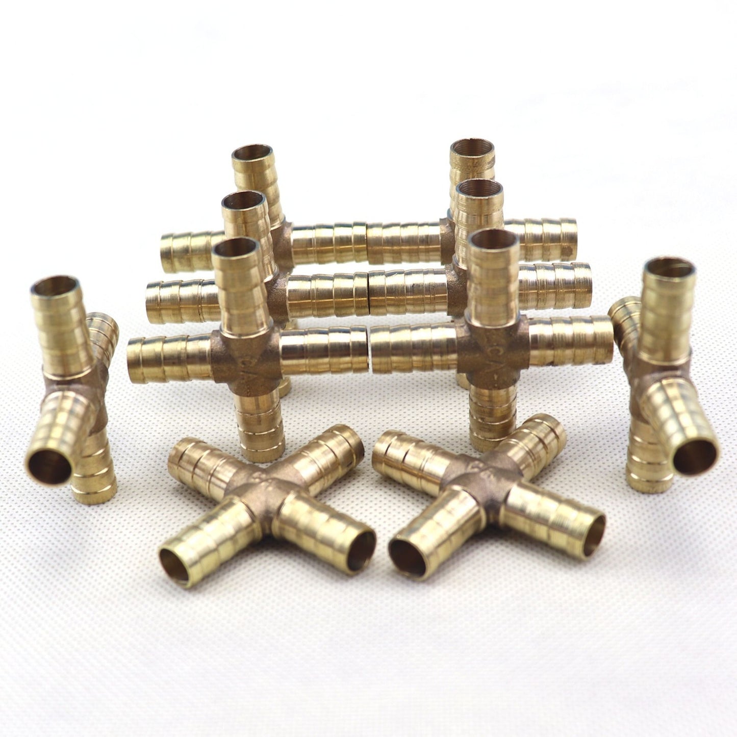 10X HOSE BARB 4 WAY Cross Brass Pipe Fitting Thread Gas Fuel Water Air 3/8 10mm