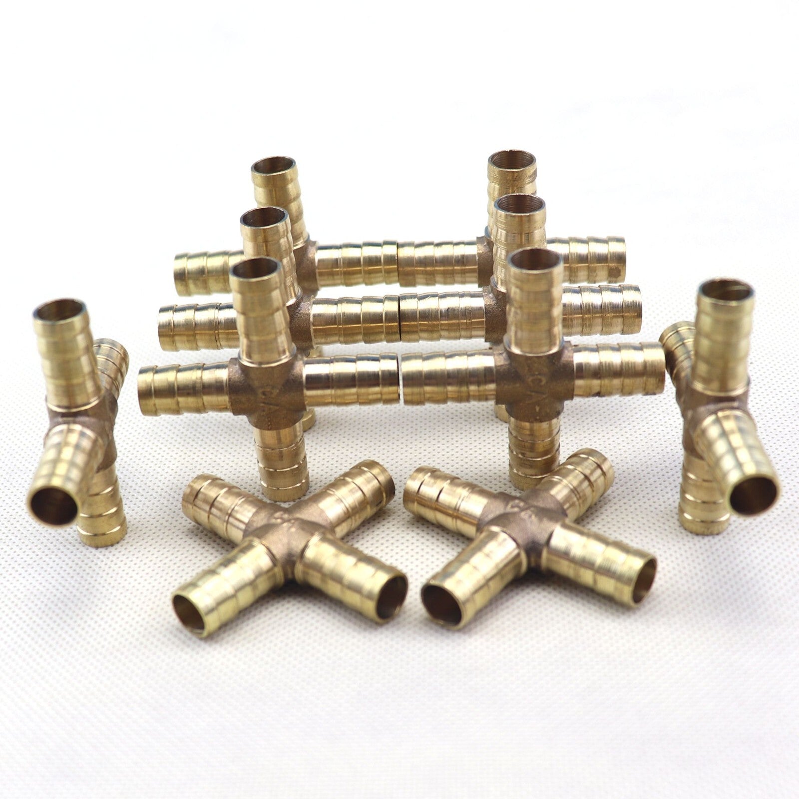 10X HOSE BARB 4 WAY Cross Brass Pipe Fitting Thread Gas Fuel Water Air 3/8 10mm
