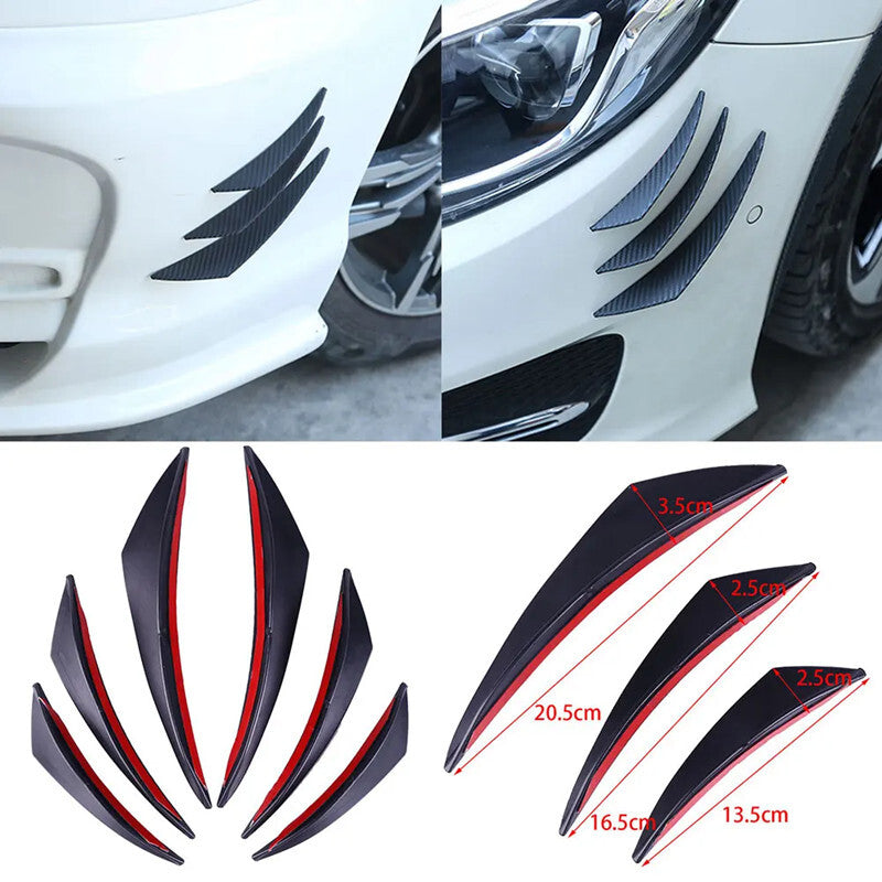 6x Universal Black Car Front Bumper Lip Rubber Fin Splitter Spoiler Body Sticker