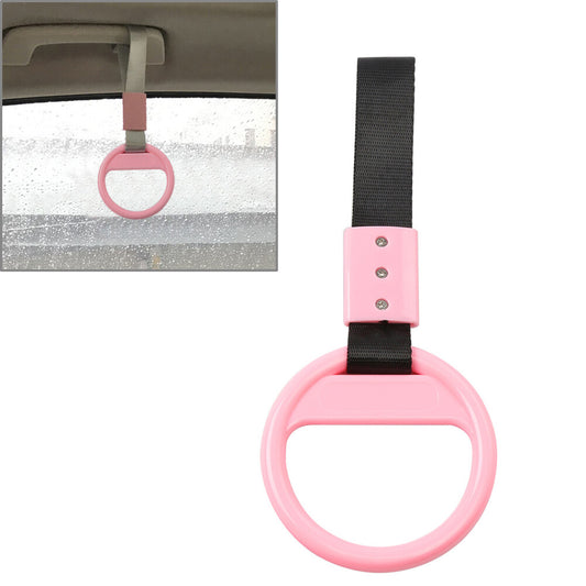 Car Round Ring Train Bus Handle Hand Strap Drift Charm Tools Black+pink