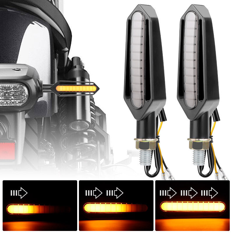 2X Motorcycle LED Turn Signals Light Flowing Sequential Amber Indicator Amber