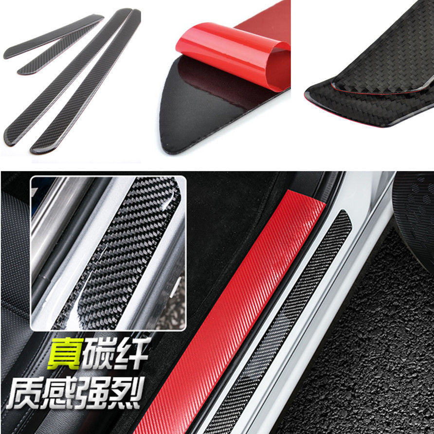 4x Car Scuff Plate Door Carbon Fiber Sill Pedal Cover Panel Step Protect Guard