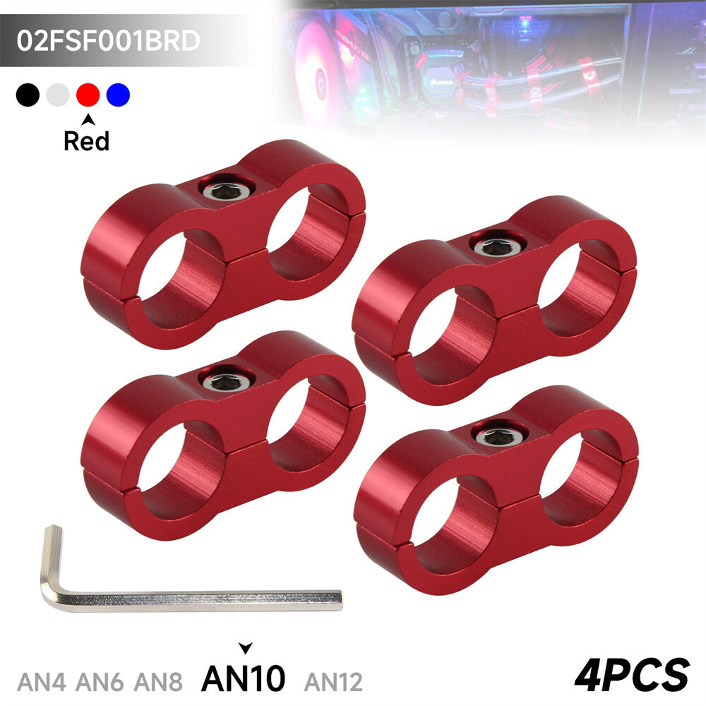 4pcs AN10 19MM 0.75 Braided Hose Separator Clamp Fitting Adapter Bracket Red
