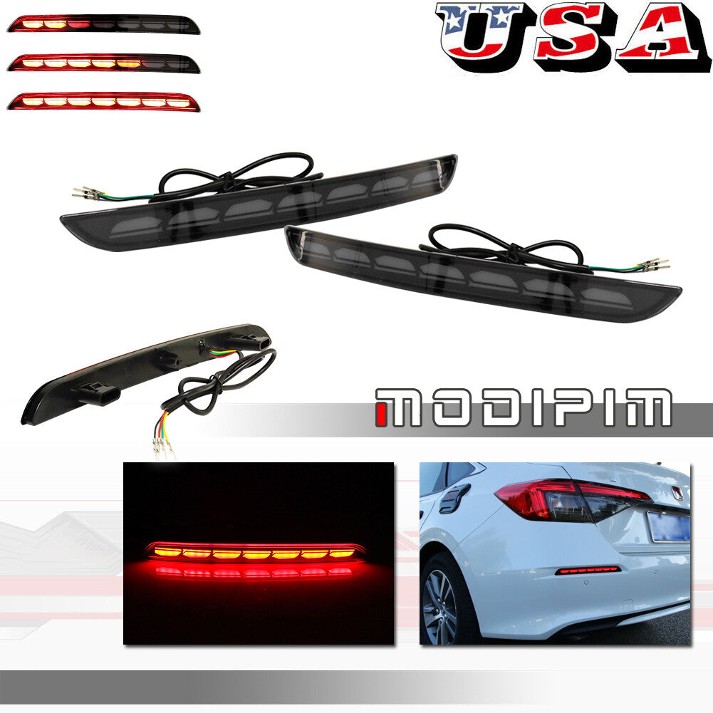Smoked Bumper Reflector Rear Brake Signal LED Light for for Honda for Civic Sedan 2022- v