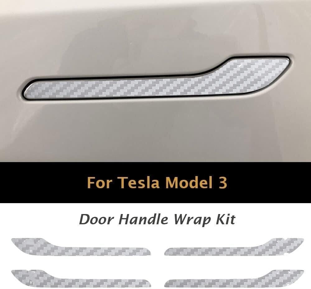 4-Piece Model 3/Y Door Handle Cover Packaging Kit with Carbon Fiber Stickers and Decals n