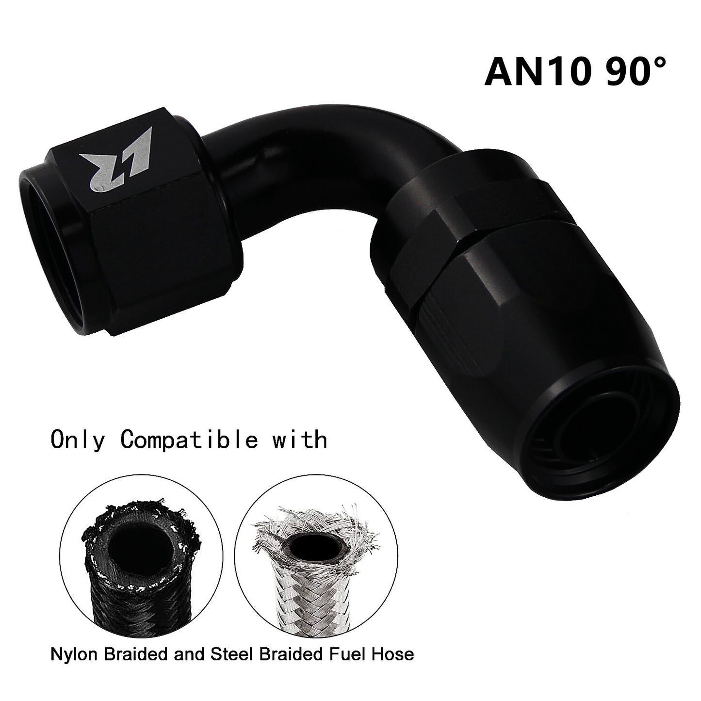 AN10 90 Degree Swivel Hose End Fitting for Braided Fuel Line Aluminum Black