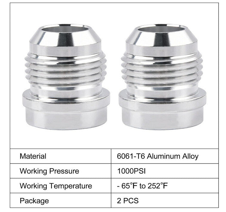 2Pcs AN12 -AN12 Male Billet Steel Weld On Fitting/Adapter 6061-T6 Aluminum Alloy