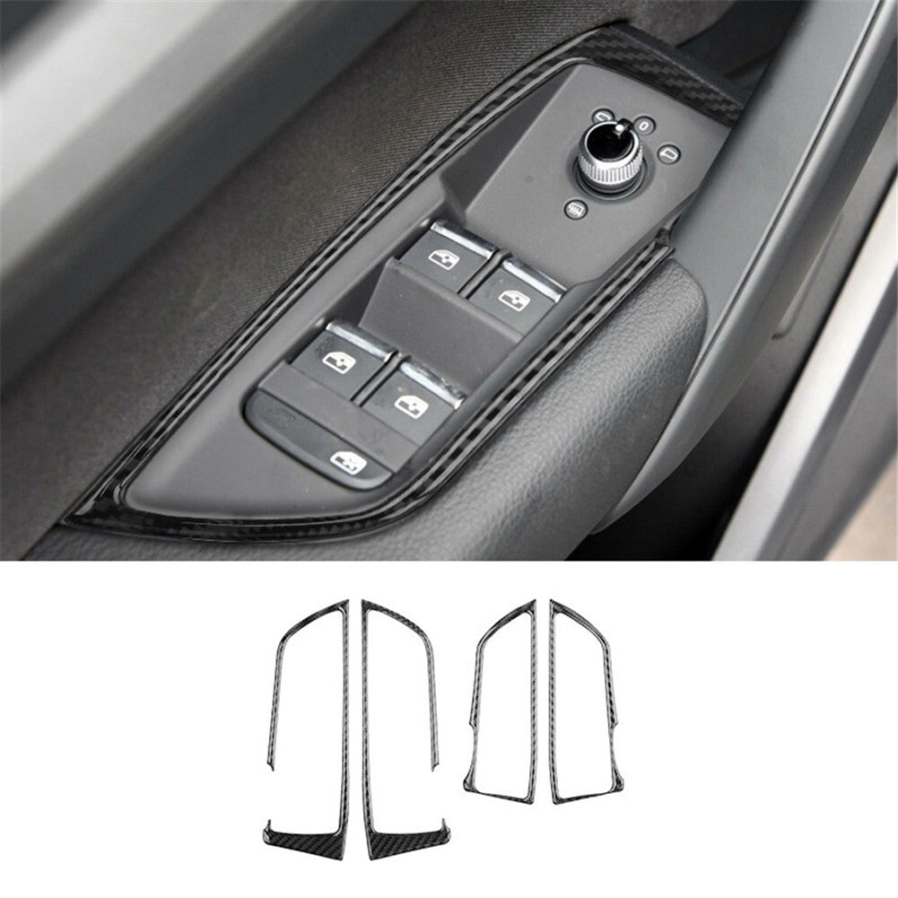 2Pcs for Audi Q5 2018-2021 Carbon Fiber Window Lift Switch Panel Cover Trim