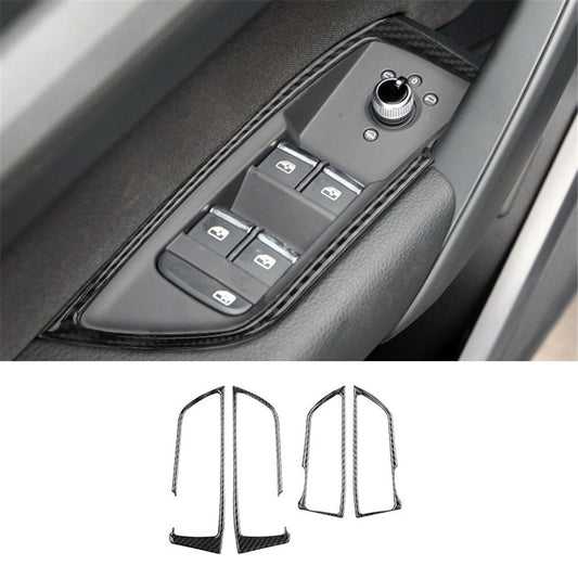 2Pcs for Audi Q5 2018-2021 Carbon Fiber Window Lift Switch Panel Cover Trim