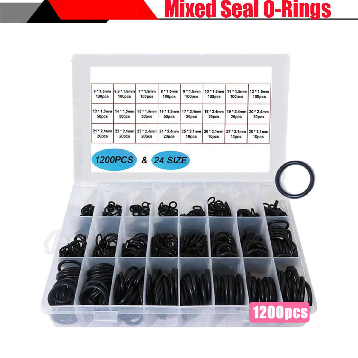 Automotive air conditioning rubber sealing O-ring gasket kit, 6mm to 28mm mixed - n