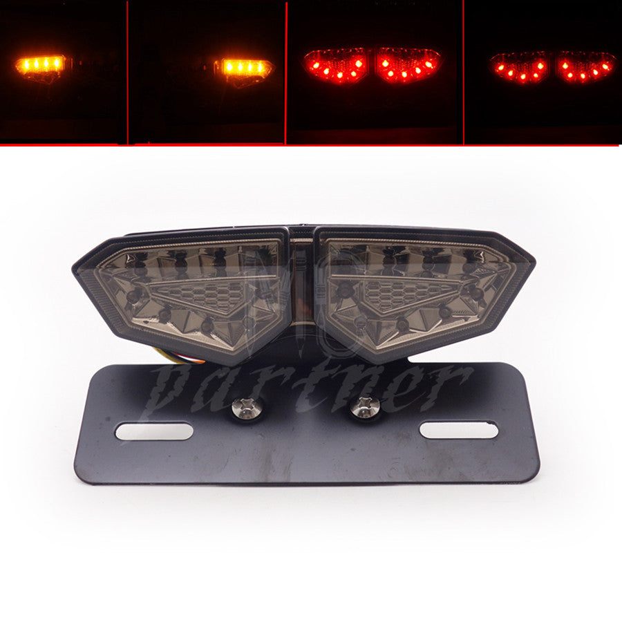 Motorcycle Smoke LED Tail Brake Turn Signal License Plate Integrated Light 12V Q