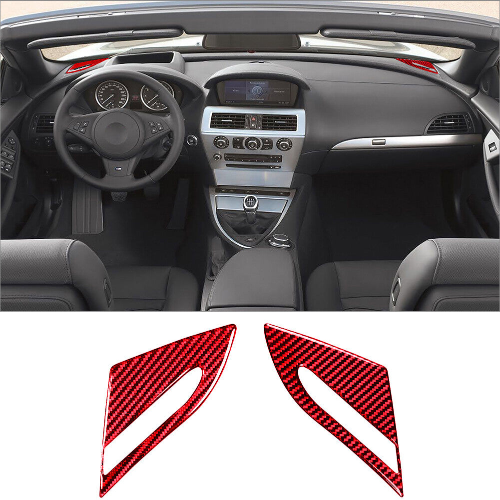 2Pcs Red Carbon Fiber Interior Cover Trim for BMW 6Series E63 E64