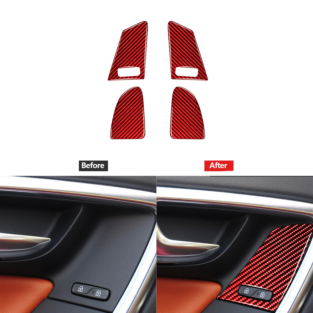 Red Carbon Fiber Window Switch Button Cover Trim for Volvo V60 2010-2017 Type Ｂ