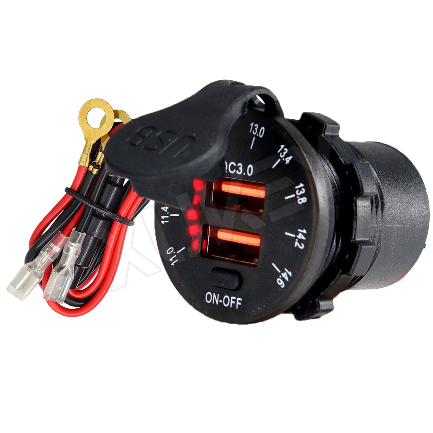 QC3.0 Dual-USB Car Fast Charger Socket Power Outlet LED Voltmeter Waterproof 12V