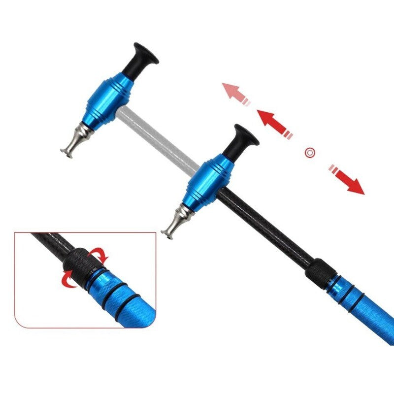 Red car body dent repair tools (water, paint- , hammer, pencil, hail) Q