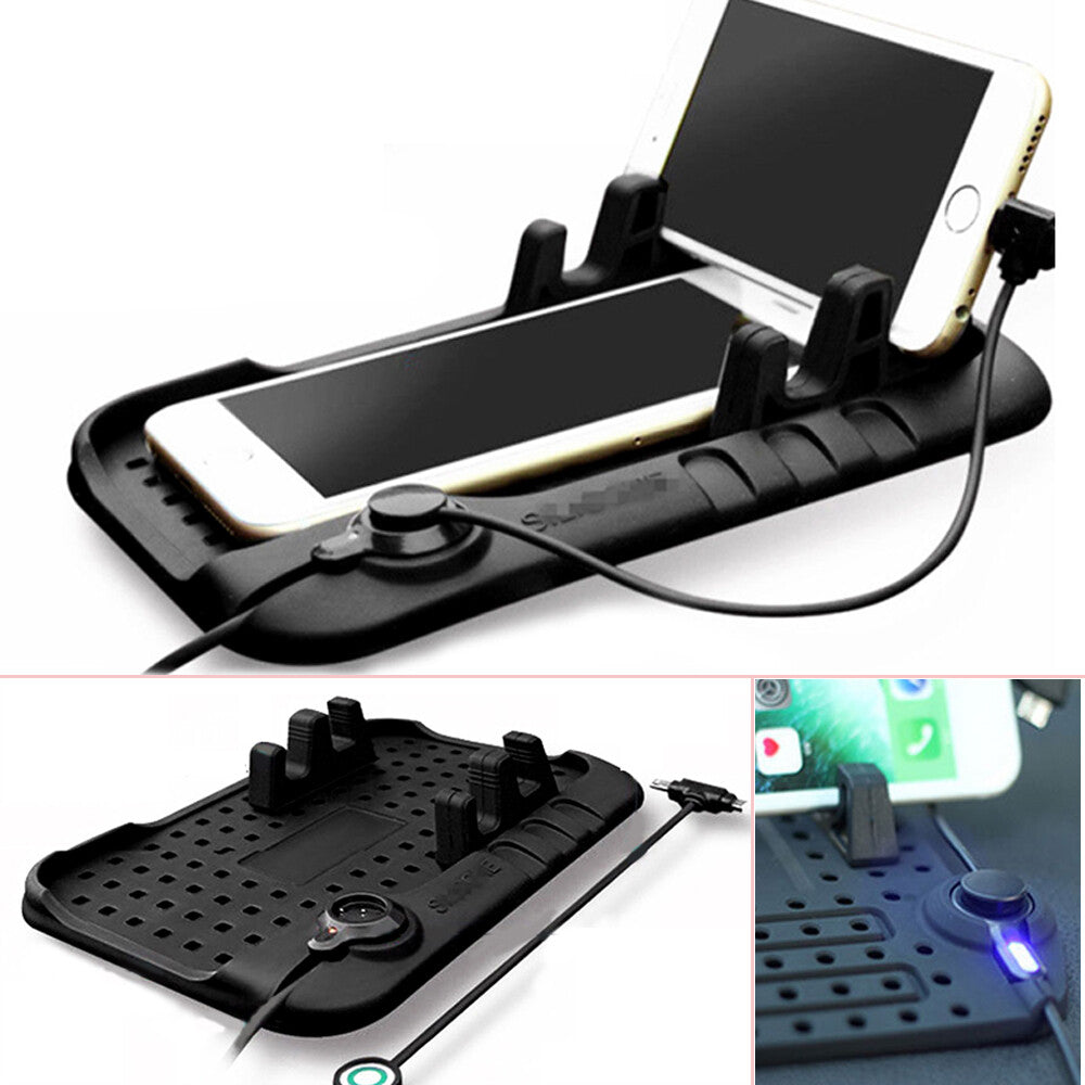 Car mount, dashboard bracket, USB magnetic charger, soft silicone for phone GPS - n