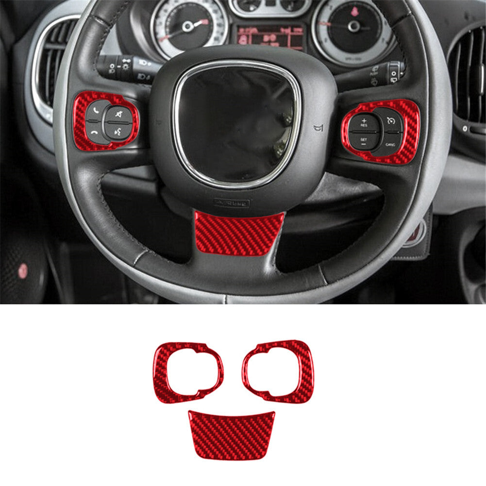 3x Red Carbon Fiber Steering Wheel Accent Interior Trim For 2014-2017 for Fiat 500L