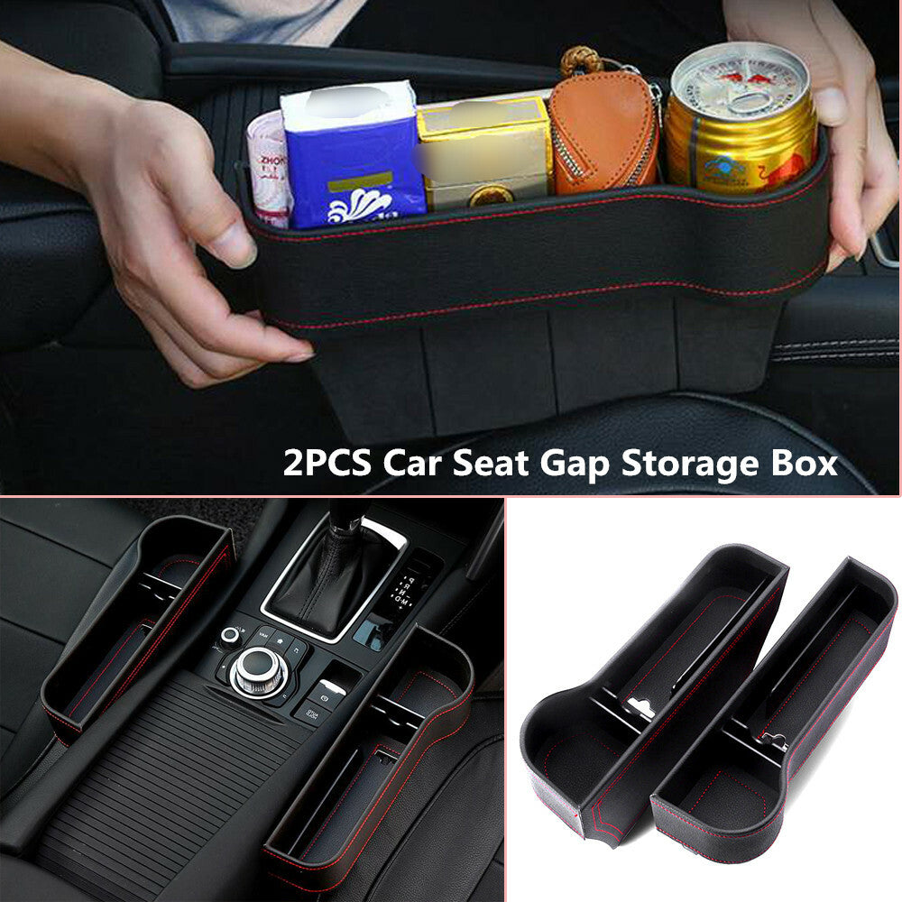 2-Piece Polyurethane Synthetic Leather Catcher Storage Box for Car for Seat Gaps with Slit Pockets n