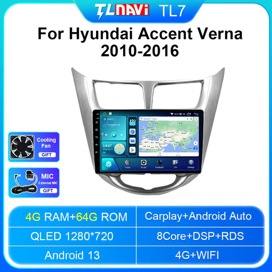 Car Radio CarPlay Screen for Hyundai Solaris Verna Accent 2010-2016 GPS Player