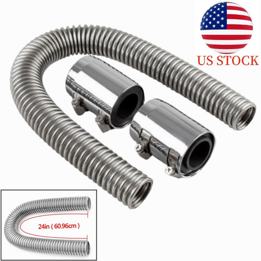 24-inch stainless steel flexible top/bottom radiator hoses with chrome caps suitable for V8- n