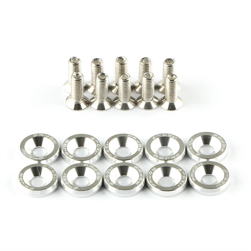 20pcs Silver Aluminum JDM Fender Bumper Washer M6 Bolt Engine Bay Dress Up Kit