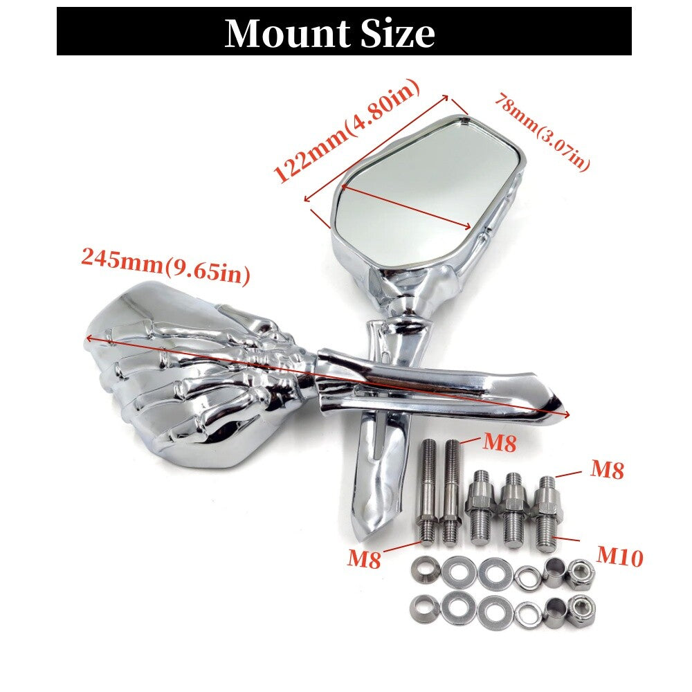 Motorcycle Chrome Skull Skeleton Mirrors for Harley Touring Sportster / for Kawasaki