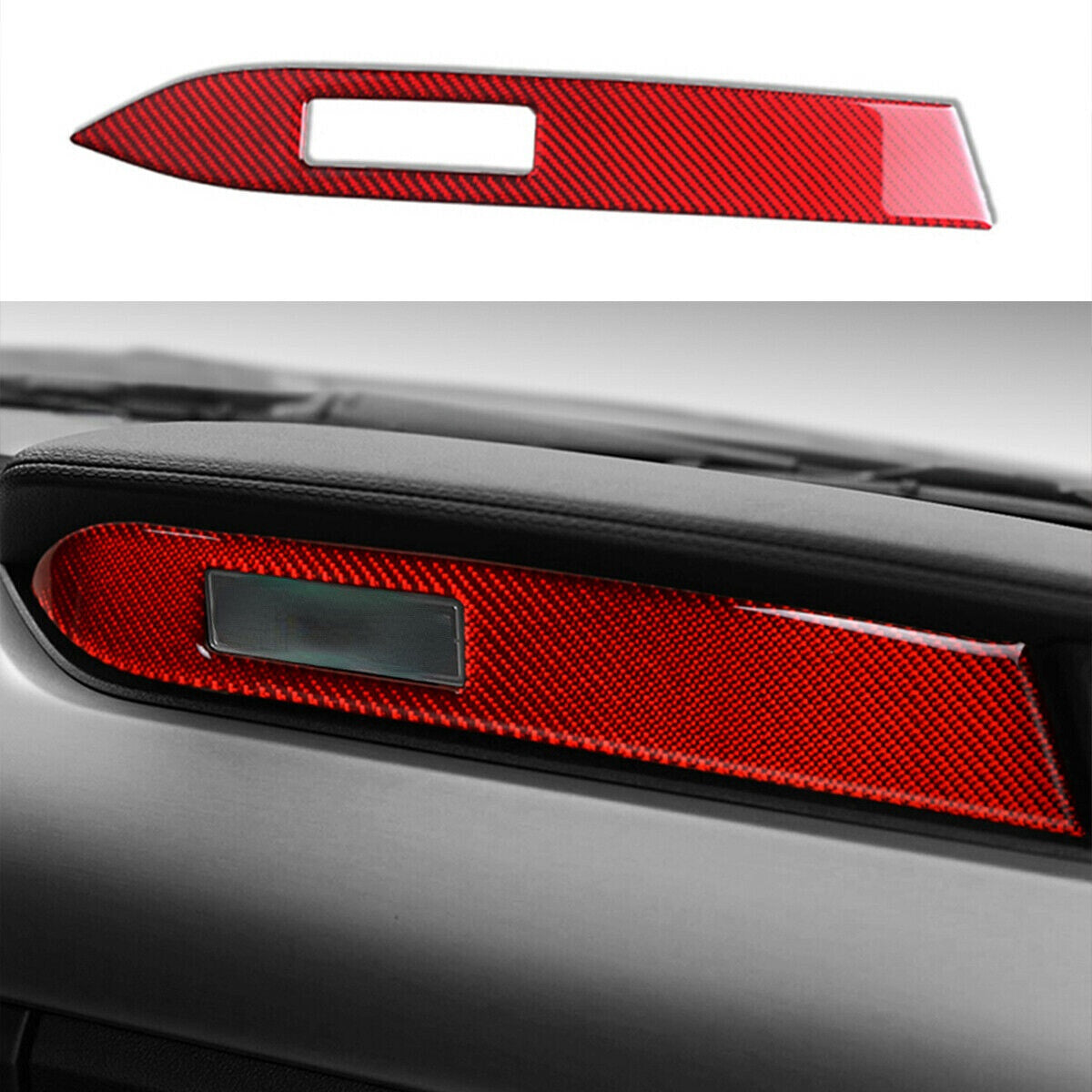 Red carbon fiber center dashboard cover fits the 2015 for Ford for Mustang - 19