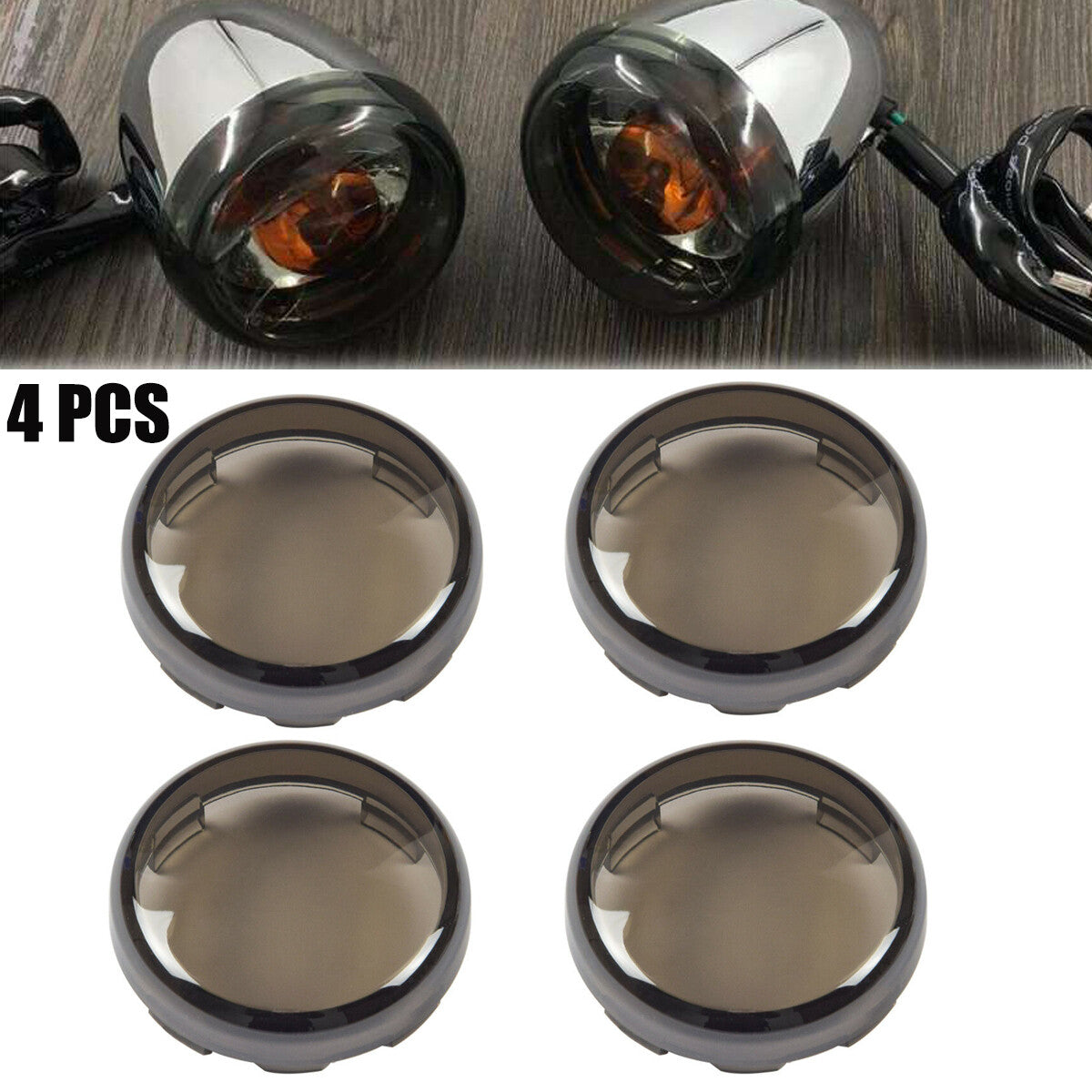 4-Piece Motorcycle Lens Covers, Turn Signal Flashing Smoke Pack for Harley Dyna Sportster