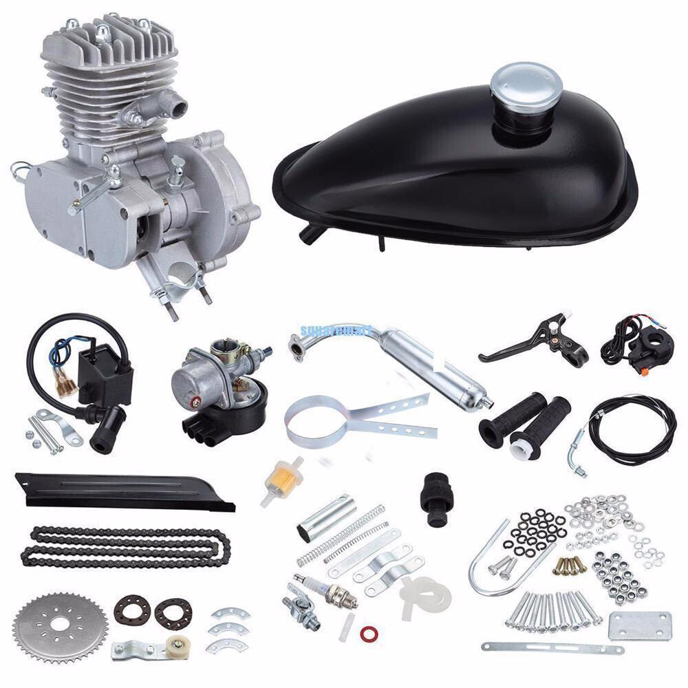 50cc 2-stroke gasoline engine motor kit for bicycles, electric bicycles, and chrome-plated bicycles.