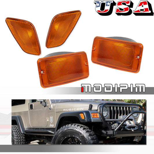 Pack Amber Bumper Signal + Fender Side Marker Lights for for Jeep for Wrangler TJ 1997-2006- v