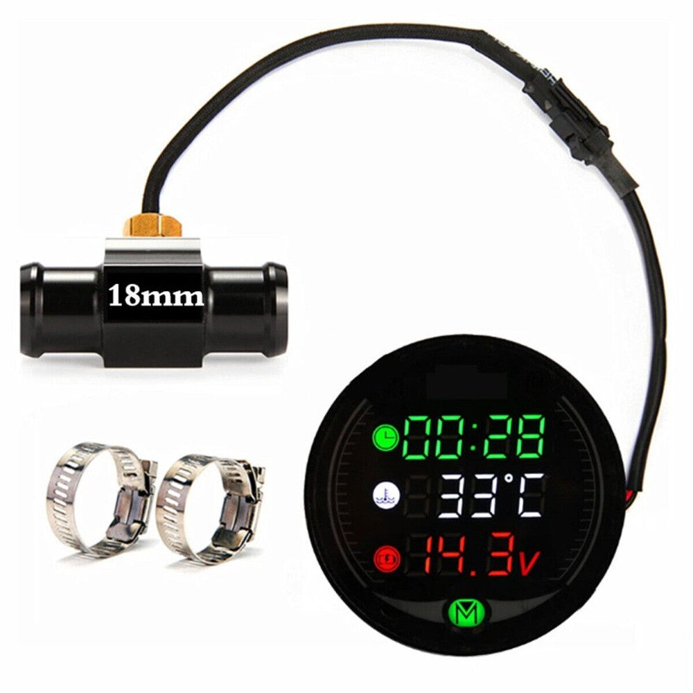 Motorcycle Voltmeter Water Temperature Gauge 5 IN 1 With 18mm Sensor Adapter New n