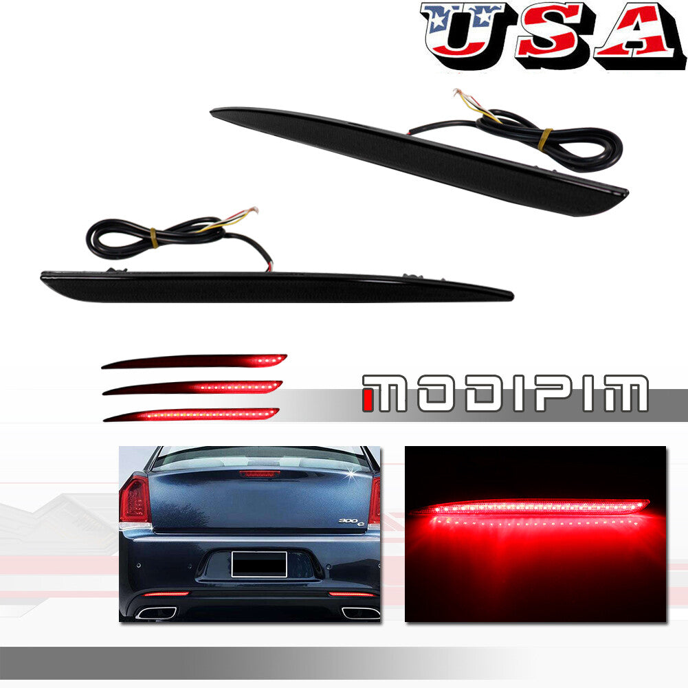 Smoked Bumper Reflector for 2015 - 2022 for for CHRysler 300 Rear Brake Turn Signal Lights - v