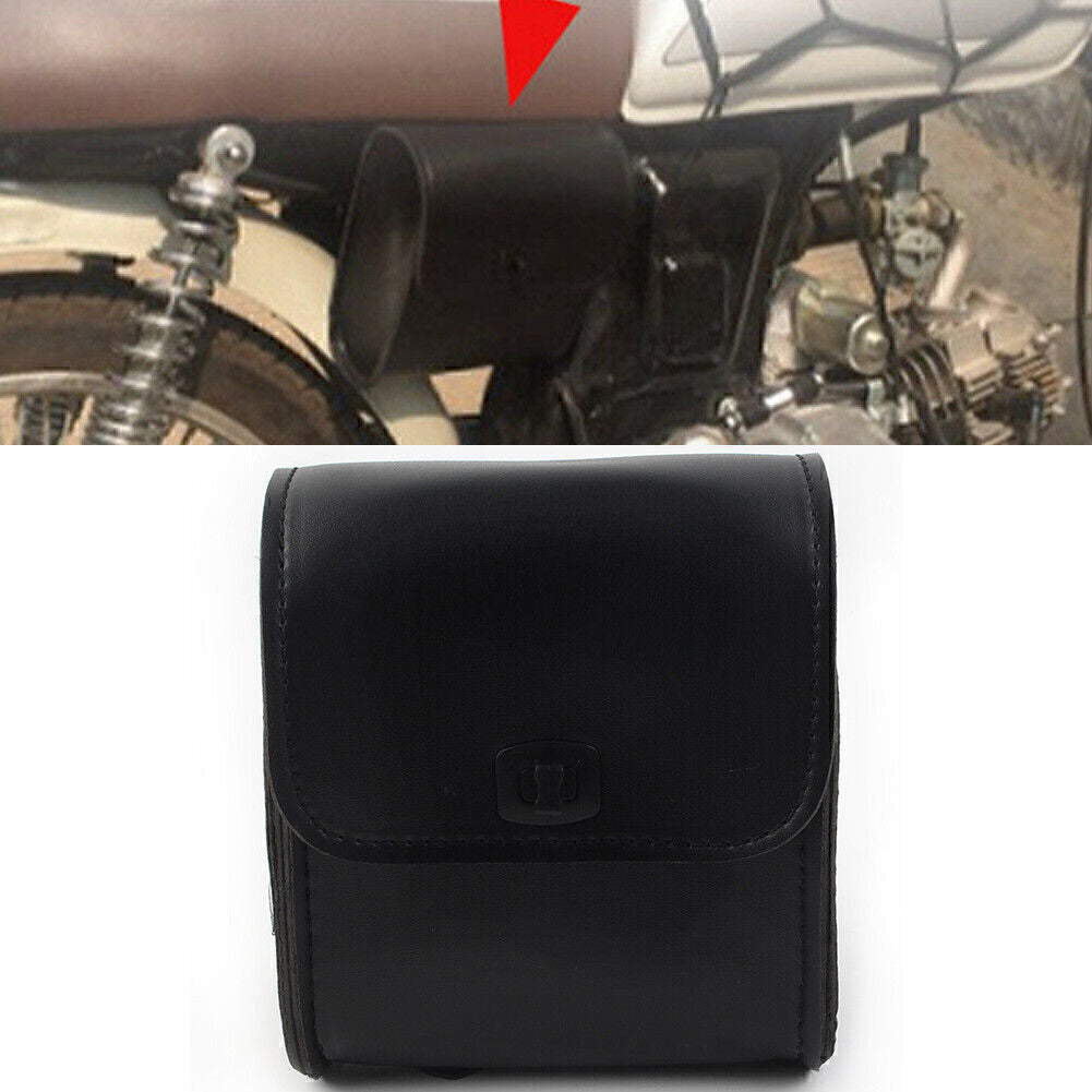 1x Motorcycle Saddle Luggage Pu Leather Side Tool Bag Storage Universal Black Q