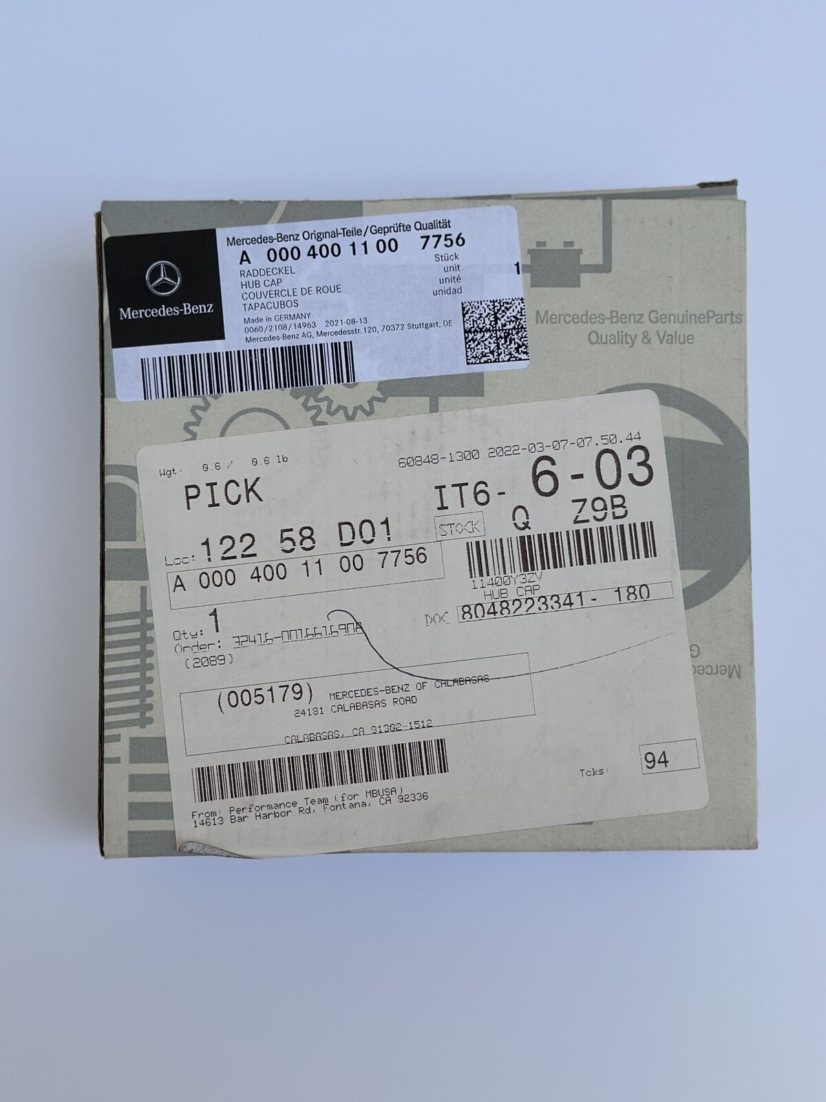 for Mercedes-Benz W213 W205 R190 wheel center cap 00040011007756 (Single)