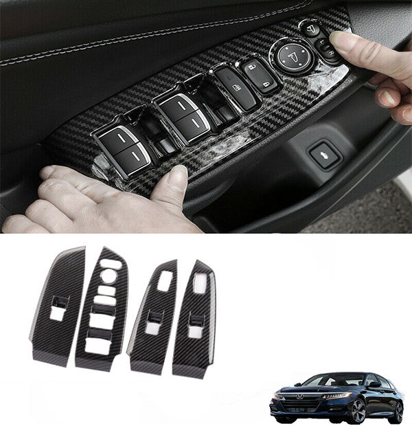 4pcs Carbon Fiber Window Lift Panel Switch Cover Trim for Honda Accord 2018-2021