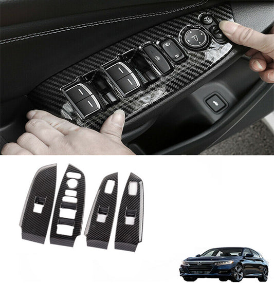 4pcs Carbon Fiber Window Lift Panel Switch Cover Trim for Honda Accord 2018-2021