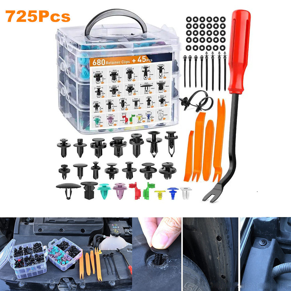 725-piece set of automotive door panel push-fixing clamps, categorized with 10 cable ties - n