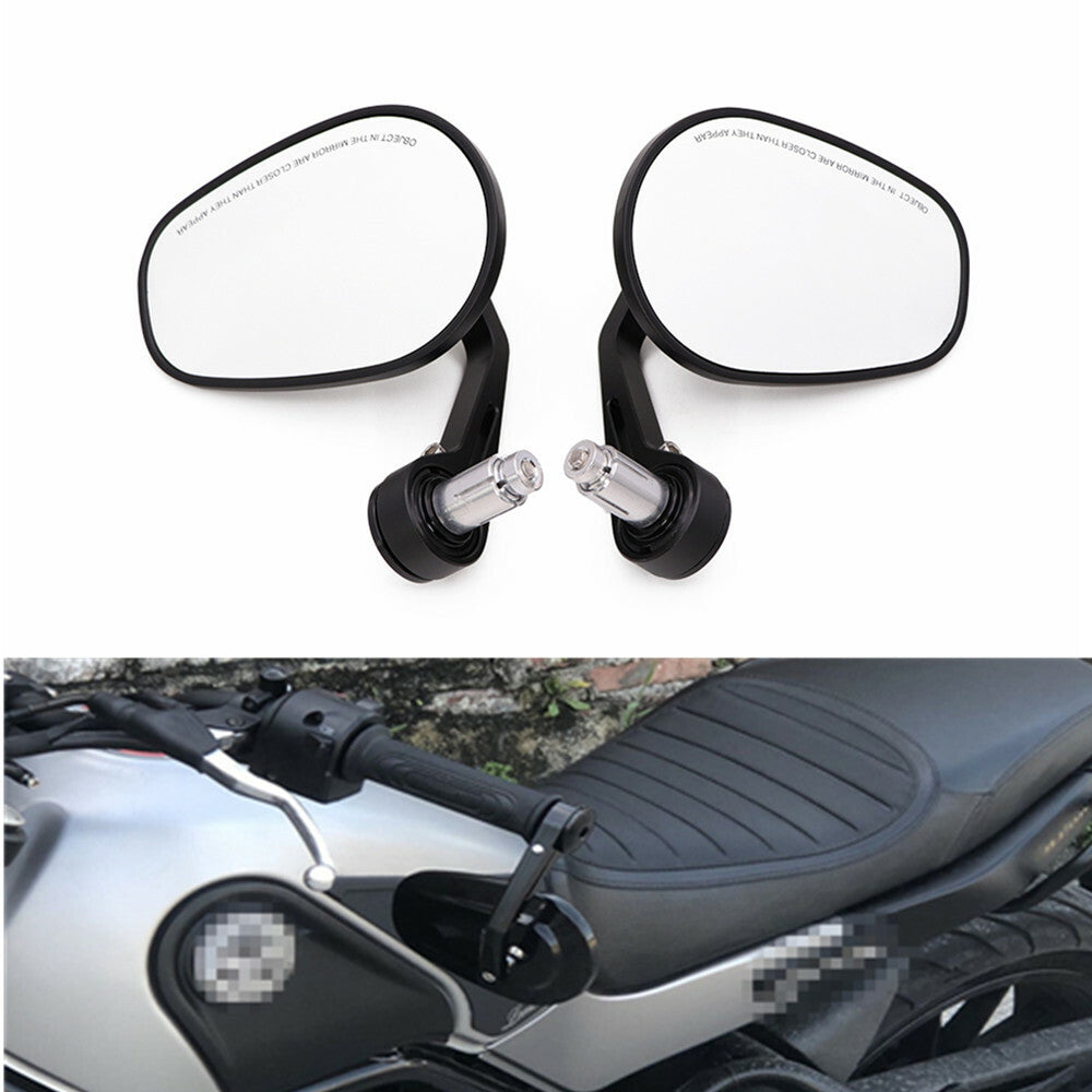 7/8 22mm Black CNC Handle Bar End Oval Side Rearview Mirror for Honda for Yamaha